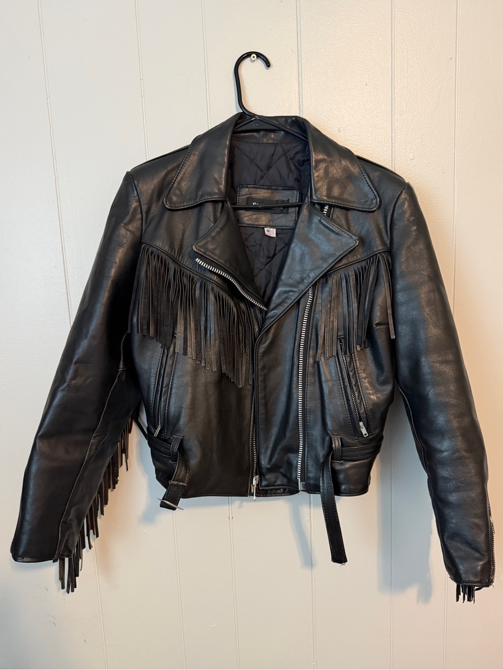 Women’s Black Leather Fringe Biker Jacket